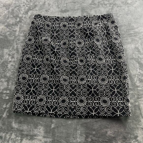 Linen Suit Women’s 6 Bandolino Jacket Skirt Embroidered Floral Corp Black White - Picture 15 of 15